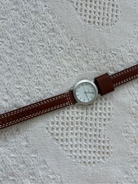 Classic Brown Leather Strap Watch with Silver Dial